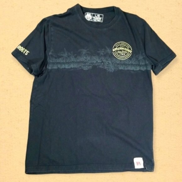 Roots Appleton Estates Men's T-Shirt Size L Black Jamaica Rum Roots Spell Out - Picture 1 of 6